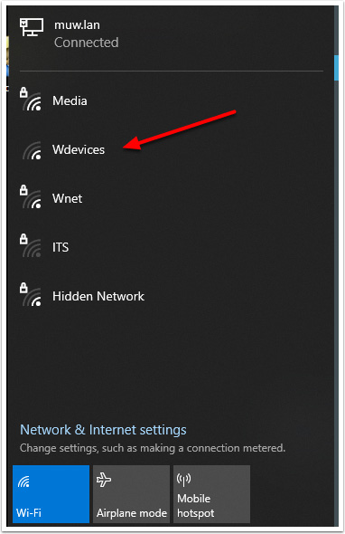 Example of Network selection on a computer