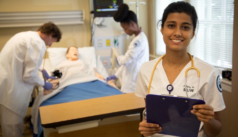 Female student nurse in clinic