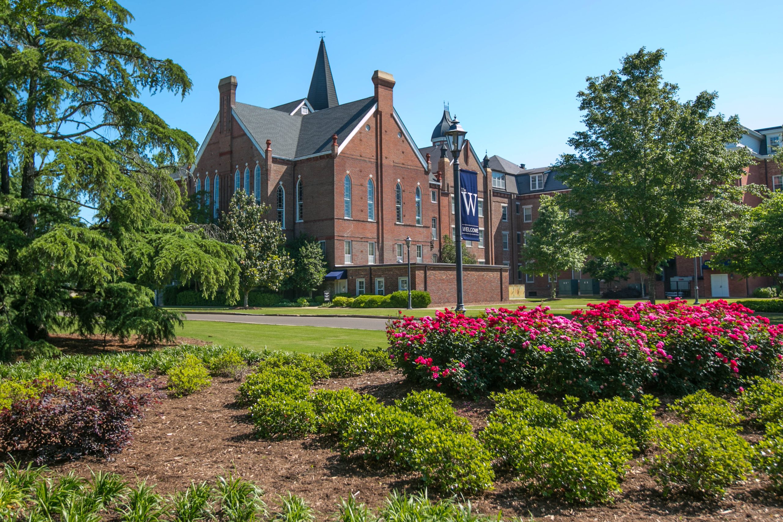 Campus landscaping with historic Orr Hall in background